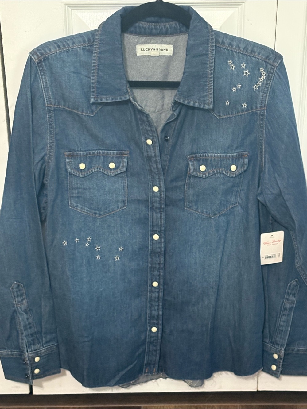 Lucky Brand Women's Denim Shirt - Dark Blue with Star Studs